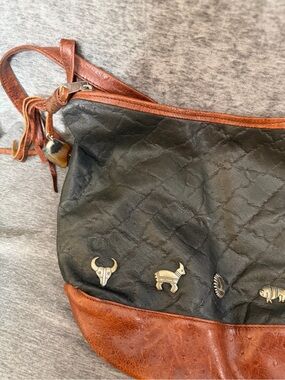 Black and Brown Leather Boho Studded Crossbody Bag
